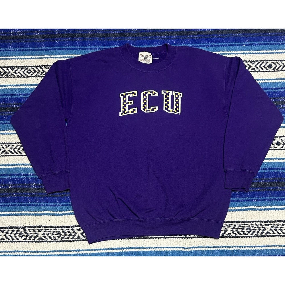 Vintage ECU East Carolina University Pirates Sweatshirt Large Oarsman 913 Purple